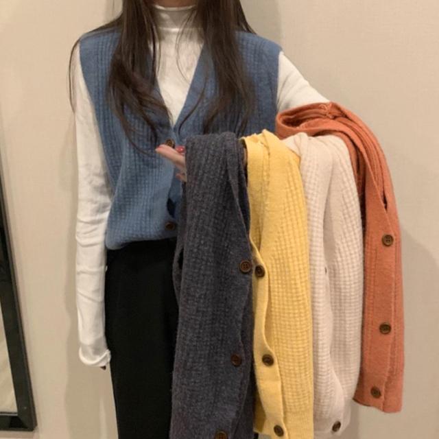 Vネック ニットベスト レディース ノースリーブ 開襟セーター 袖なし ニットトップス 秋冬 送料無料 即日発送-7