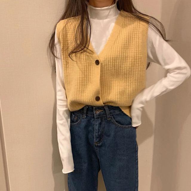 Vネック ニットベスト レディース ノースリーブ 開襟セーター 袖なし ニットトップス 秋冬 送料無料 即日発送-8