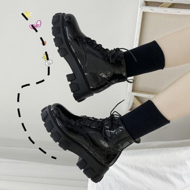 ショットブーツ レディース レースアップ ローヒール シューズ 歩きやすい 通勤 通学 送料無料 即日発送-9