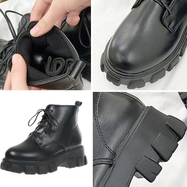 ショットブーツ レディース レースアップ ローヒール シューズ 歩きやすい 通勤 通学 送料無料 即日発送-2