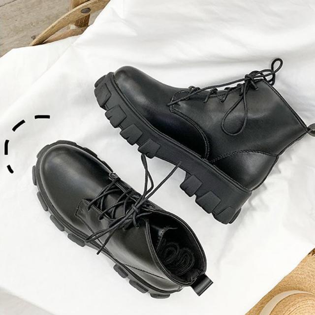 ショットブーツ レディース レースアップ ローヒール シューズ 歩きやすい 通勤 通学 送料無料 即日発送-3