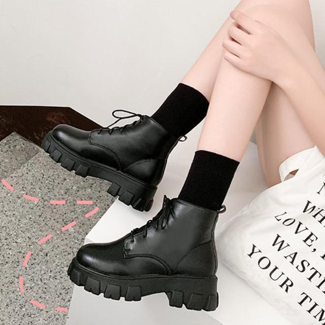 ショットブーツ レディース レースアップ ローヒール シューズ 歩きやすい 通勤 通学 送料無料 即日発送-5