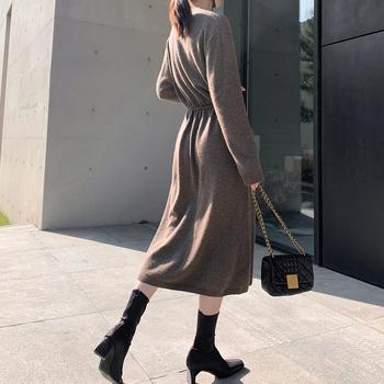 ワンピース キーネック ニットワンピース レディース セーターワンピース 暖かい ロングワンピ 秋冬 送料無料 即日発送-9