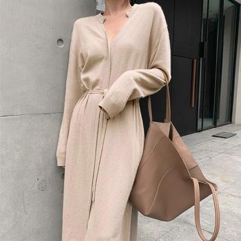 ワンピース キーネック ニットワンピース レディース セーターワンピース 暖かい ロングワンピ 秋冬 送料無料 即日発送-5