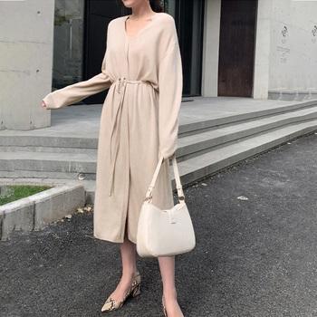 ワンピース キーネック ニットワンピース レディース セーターワンピース 暖かい ロングワンピ 秋冬 送料無料 即日発送-6