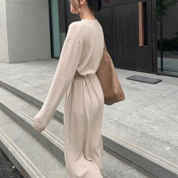 ワンピース キーネック ニットワンピース レディース セーターワンピース 暖かい ロングワンピ 秋冬 送料無料 即日発送-7