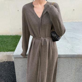 ワンピース キーネック ニットワンピース レディース セーターワンピース 暖かい ロングワンピ 秋冬 送料無料 即日発送-8