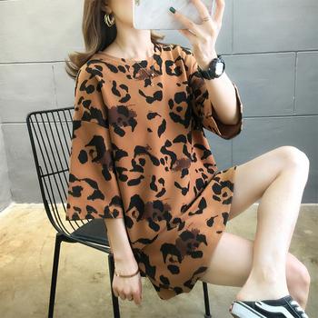 ヒョウ柄 Tシャツ レディース 七分袖 チュニック カットソー ゆったり 体型カバー 送料無料 即日発送-7