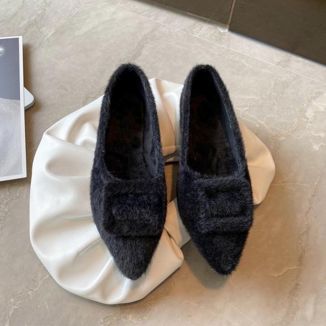 パンプス レディース 靴 シューズ 浅口 綿毛 ぺたんこ靴 もこもこ温かい 大人 通勤 送料無料 即日発送-2