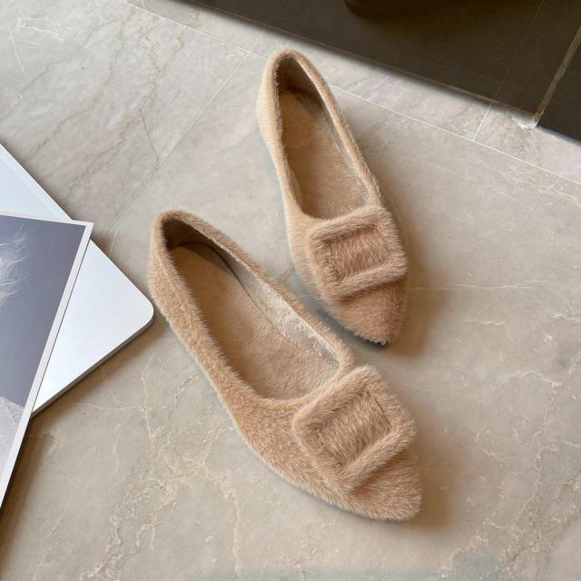 パンプス レディース 靴 シューズ 浅口 綿毛 ぺたんこ靴 もこもこ温かい 大人 通勤 送料無料 即日発送-3