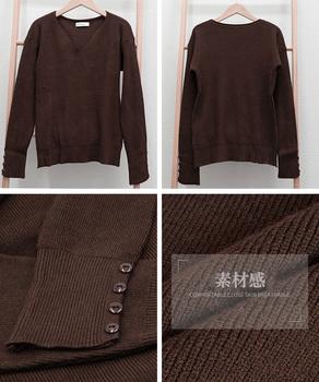 ニットトップス レディース Vネック 長袖 ニットセーター 無地 ボタン飾り プルオーバー 送料無料 即日発送-9