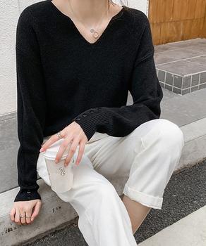 ニットトップス レディース Vネック 長袖 ニットセーター 無地 ボタン飾り プルオーバー 送料無料 即日発送-2