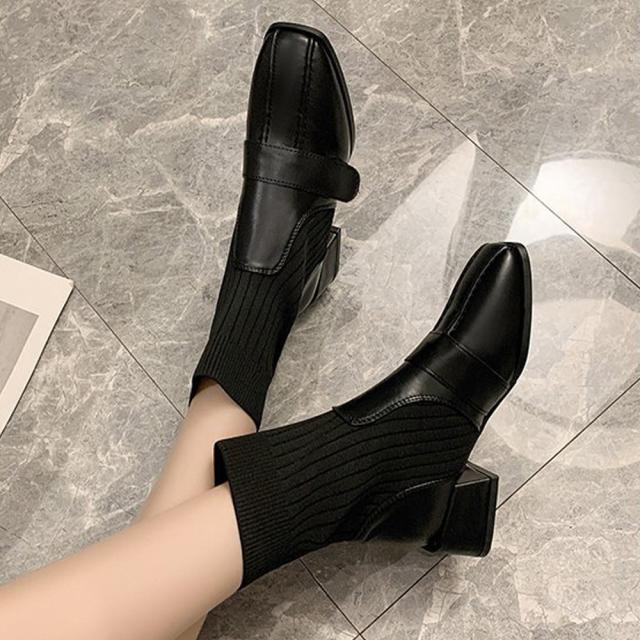 ソックス風ブーツ レディース チャンキーヒール ショートブーツ 痛くない 美脚ブーツ 送料無料 即日発送-7