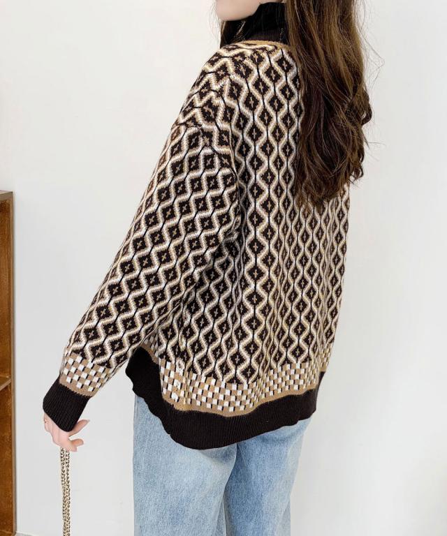 ジャガード編みニットカーディガンVネック 送料無料 即日発送-8