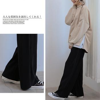 プリーツパンツ レディース ワイドパンツ セルフカット 大人カジュアル バギーパンツ ボトムス 送料無料 即日発送-3