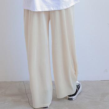 プリーツパンツ レディース ワイドパンツ セルフカット 大人カジュアル バギーパンツ ボトムス 送料無料 即日発送-4