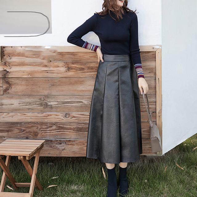 フェイクレザースカート レディース フレアスカート エコレザー ロングスカート ボトムス 通勤 送料無料 即日発送-9