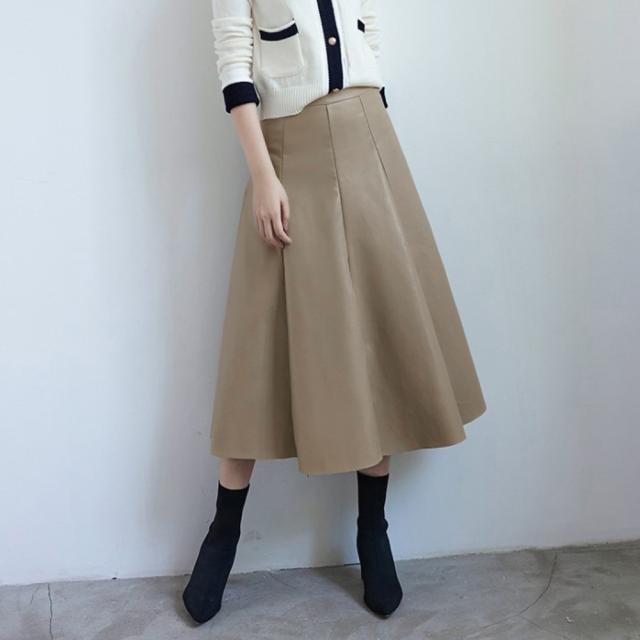 フェイクレザースカート レディース フレアスカート エコレザー ロングスカート ボトムス 通勤 送料無料 即日発送-7