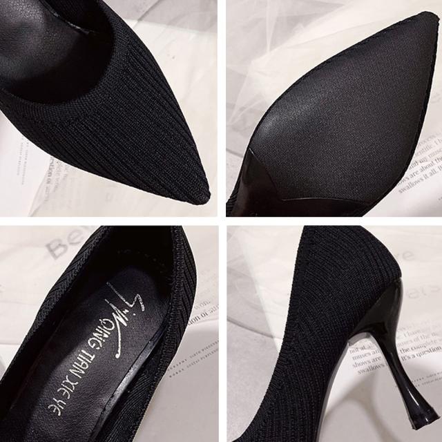 ハイヒール パンプス レディース 靴 ポインテッドトゥ フォーマルシューズ ピンヒール ニット 送料無料 即日発送-2