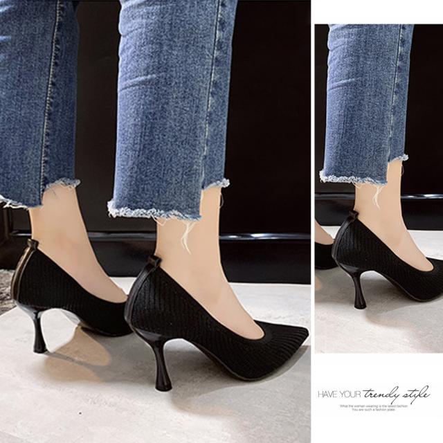 ハイヒール パンプス レディース 靴 ポインテッドトゥ フォーマルシューズ ピンヒール ニット 送料無料 即日発送-7