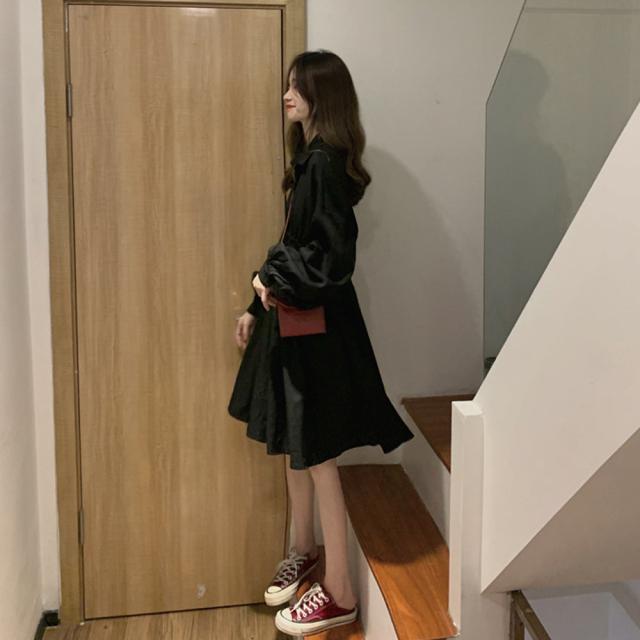 ワンピース シャツワンピース 長袖 レディース ウエストマーク チュニックワンピ ボリューム袖 おしゃれ 送料無料 即日発送-9