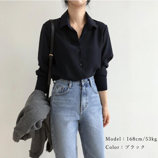 シフォンブラウス 長袖 レディース おしゃれ とろみシャツ 着やせ 開襟シャツ オフィス 送料無料 即日発送-4