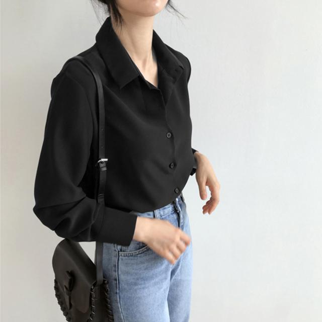 シフォンブラウス 長袖 レディース おしゃれ とろみシャツ 着やせ 開襟シャツ オフィス 送料無料 即日発送-5