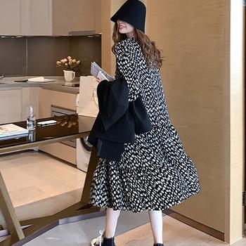 ワンピース ドット柄 シフォンワンピース レディース ロングワンピース 長袖 フレアワンピース 送料無料 即日発送-7