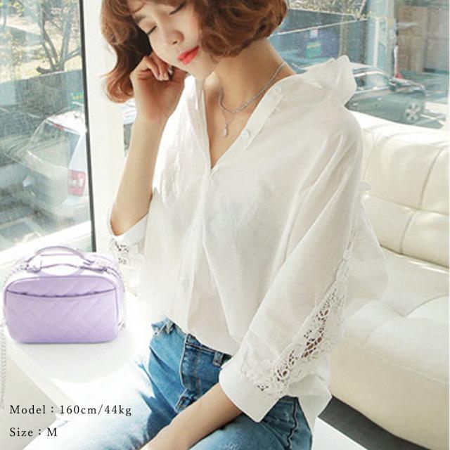 シャツブラウス レディース レース切り替え ブラウス ドルマンスリーブ ゆったり 送料無料 即日発送-3