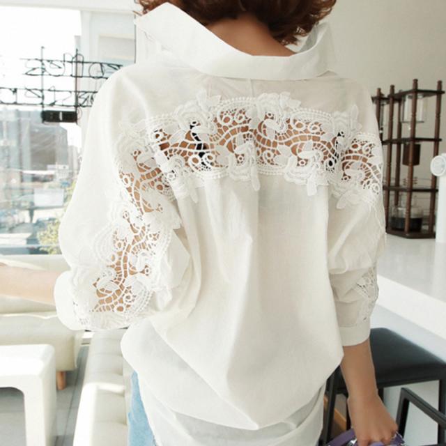 シャツブラウス レディース レース切り替え ブラウス ドルマンスリーブ ゆったり 送料無料 即日発送-4