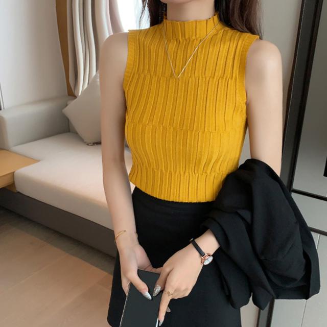 タートルネック ニット トップス レディース ショート丈 タンクトップ 夏ノースリーブ ニット 送料無料 即日発送-9