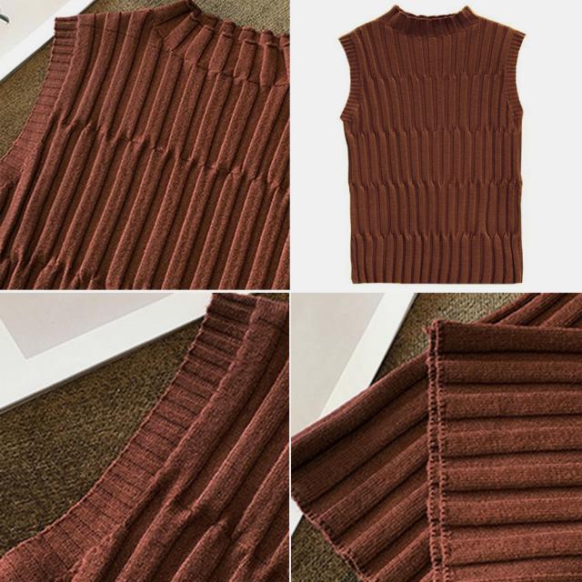 タートルネック ニット トップス レディース ショート丈 タンクトップ 夏ノースリーブ ニット 送料無料 即日発送-2