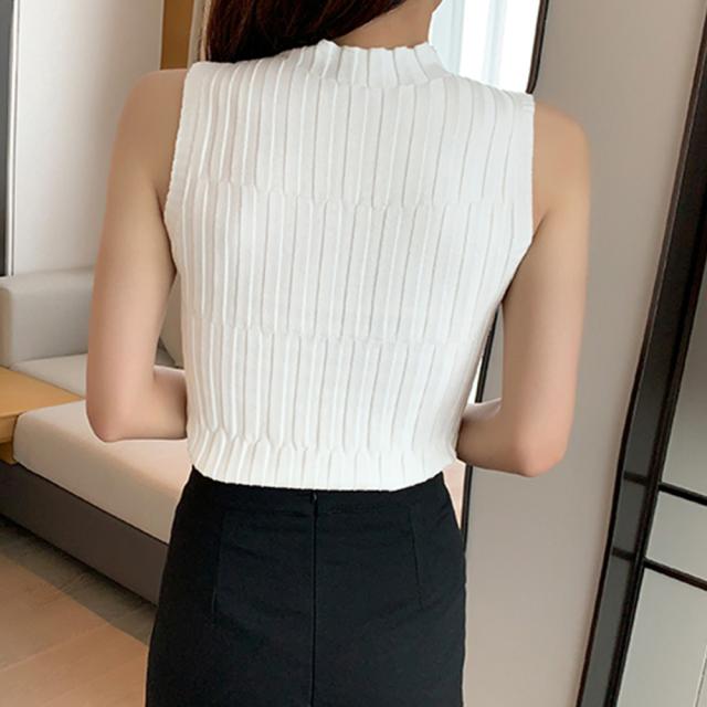 タートルネック ニット トップス レディース ショート丈 タンクトップ 夏ノースリーブ ニット 送料無料 即日発送-7