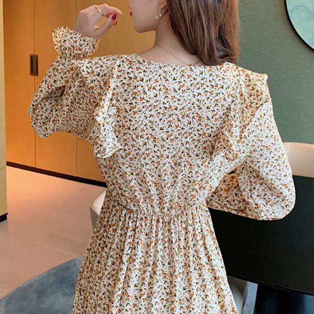 ワンピース レディース 花柄ワンピース 長袖 ロング丈 シフォンワンピ 体型カバー 送料無料 即日発送-9