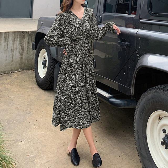 ワンピース レディース 花柄ワンピース 長袖 ロング丈 シフォンワンピ 体型カバー 送料無料 即日発送-5