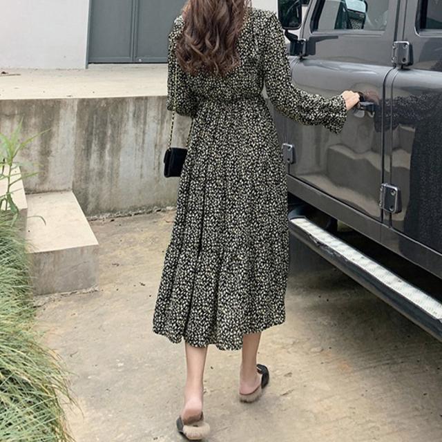 ワンピース レディース 花柄ワンピース 長袖 ロング丈 シフォンワンピ 体型カバー 送料無料 即日発送-6