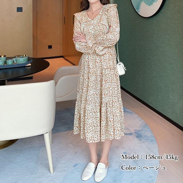 ワンピース レディース 花柄ワンピース 長袖 ロング丈 シフォンワンピ 体型カバー 送料無料 即日発送-7
