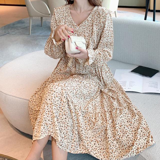 ワンピース レディース 花柄ワンピース 長袖 ロング丈 シフォンワンピ 体型カバー 送料無料 即日発送-8