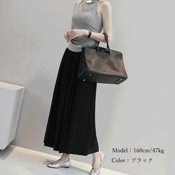 プリーツスカート レディース マキシスカート ロング丈 フレアスカート黒 ボトムス 春夏秋 送料無料 即日発送-8