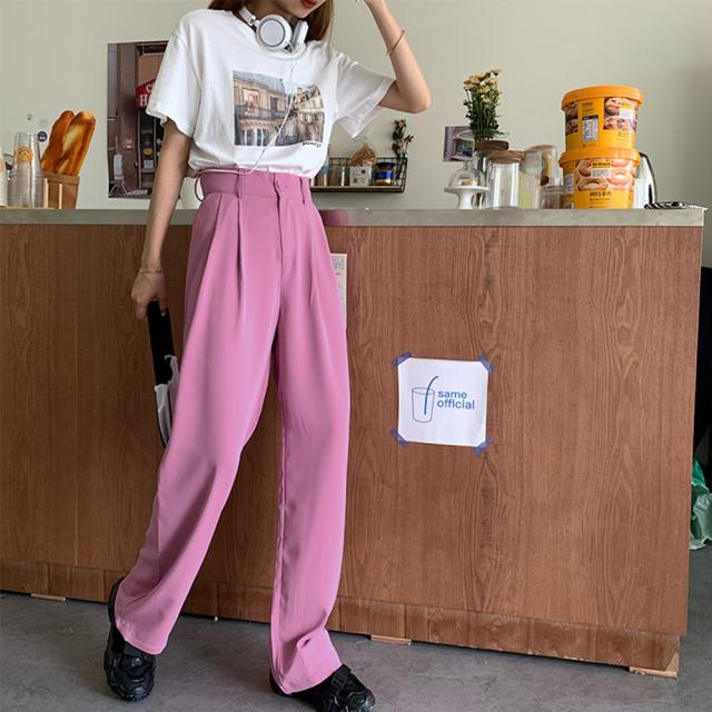 セミワイドパンツ レディース ロングパンツ ストレート スーツパンツ 薄手ボトムス 大人美脚 送料無料 即日発送-9