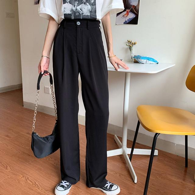 セミワイドパンツ レディース ロングパンツ ストレート スーツパンツ 薄手ボトムス 大人美脚 送料無料 即日発送-3