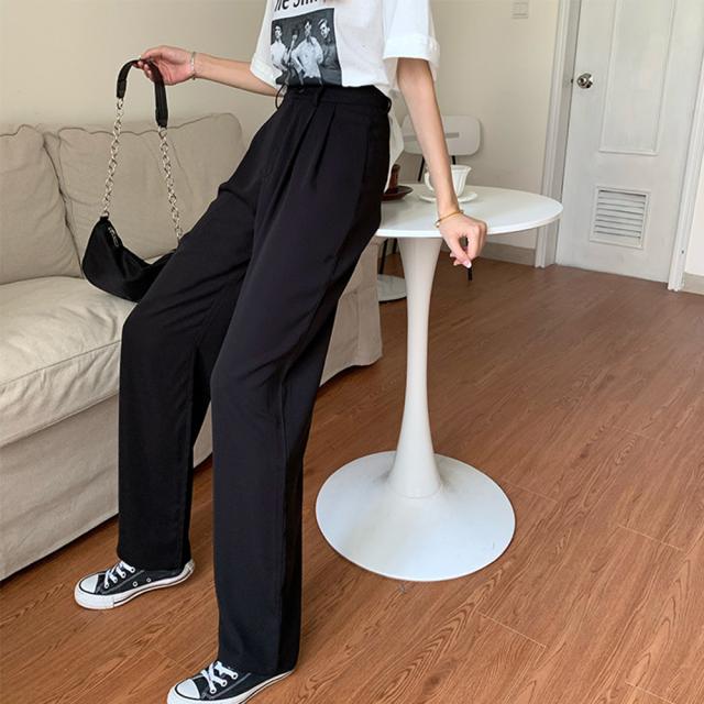 セミワイドパンツ レディース ロングパンツ ストレート スーツパンツ 薄手ボトムス 大人美脚 送料無料 即日発送-5