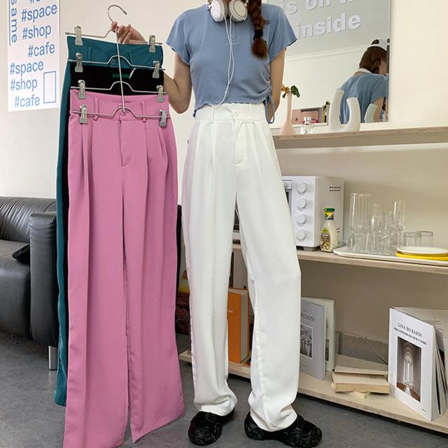 セミワイドパンツ レディース ロングパンツ ストレート スーツパンツ 薄手ボトムス 大人美脚 送料無料 即日発送-6