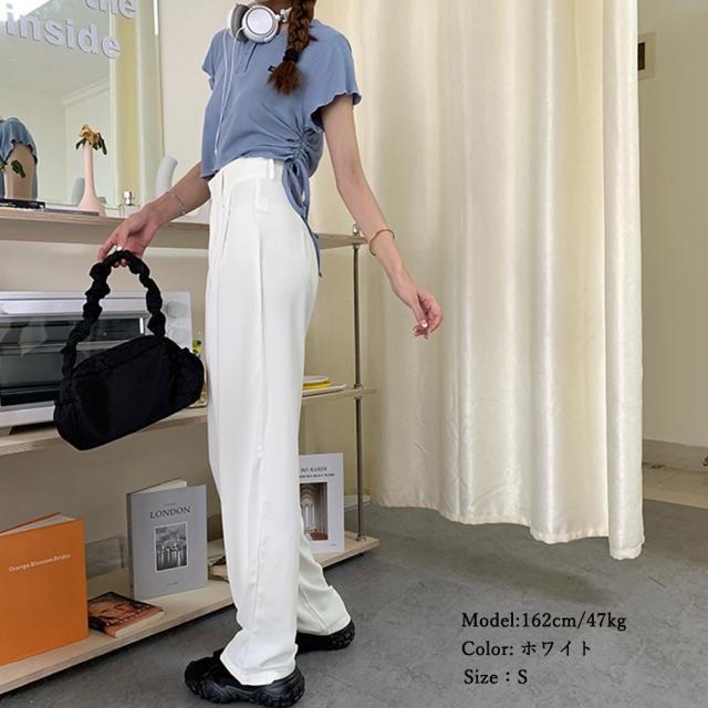セミワイドパンツ レディース ロングパンツ ストレート スーツパンツ 薄手ボトムス 大人美脚 送料無料 即日発送-7