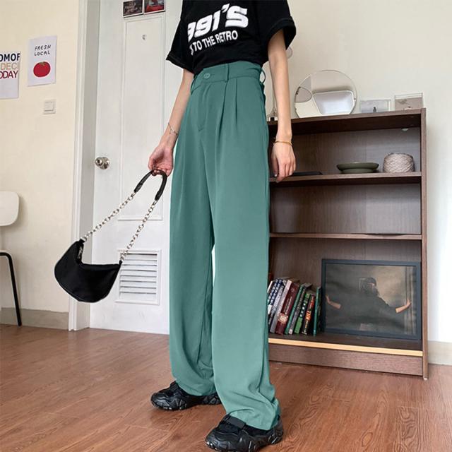 セミワイドパンツ レディース ロングパンツ ストレート スーツパンツ 薄手ボトムス 大人美脚 送料無料 即日発送-8