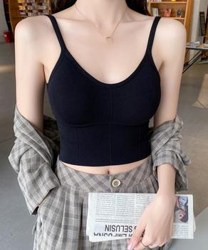 リブキャミソール レディース Uオープンバック インナー カップ付き ショート丈 下着 送料無料 即日発送-2