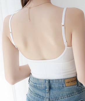 リブキャミソール レディース Uオープンバック インナー カップ付き ショート丈 下着 送料無料 即日発送-4