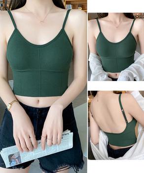 リブキャミソール レディース Uオープンバック インナー カップ付き ショート丈 下着 送料無料 即日発送-5