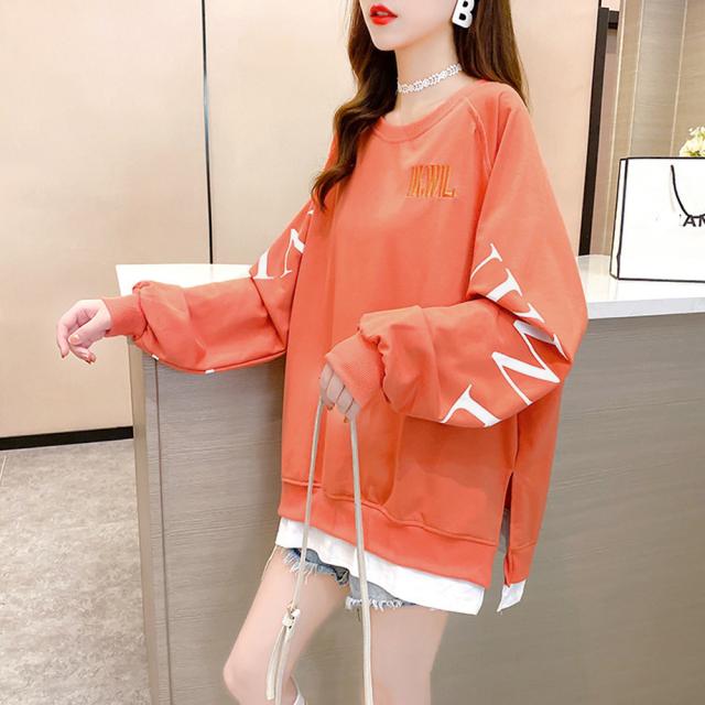 チュニックロンT 長袖 レディース レイヤード風 スウェット ゆったり パーカートレーナー 送料無料 即日発送-8