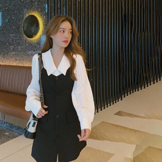 ワンピース ブラウスシャツ キャミソールワンピース 2点セット レディース ブラウス長袖 ミニワンピース 送料無料 即日発送-9